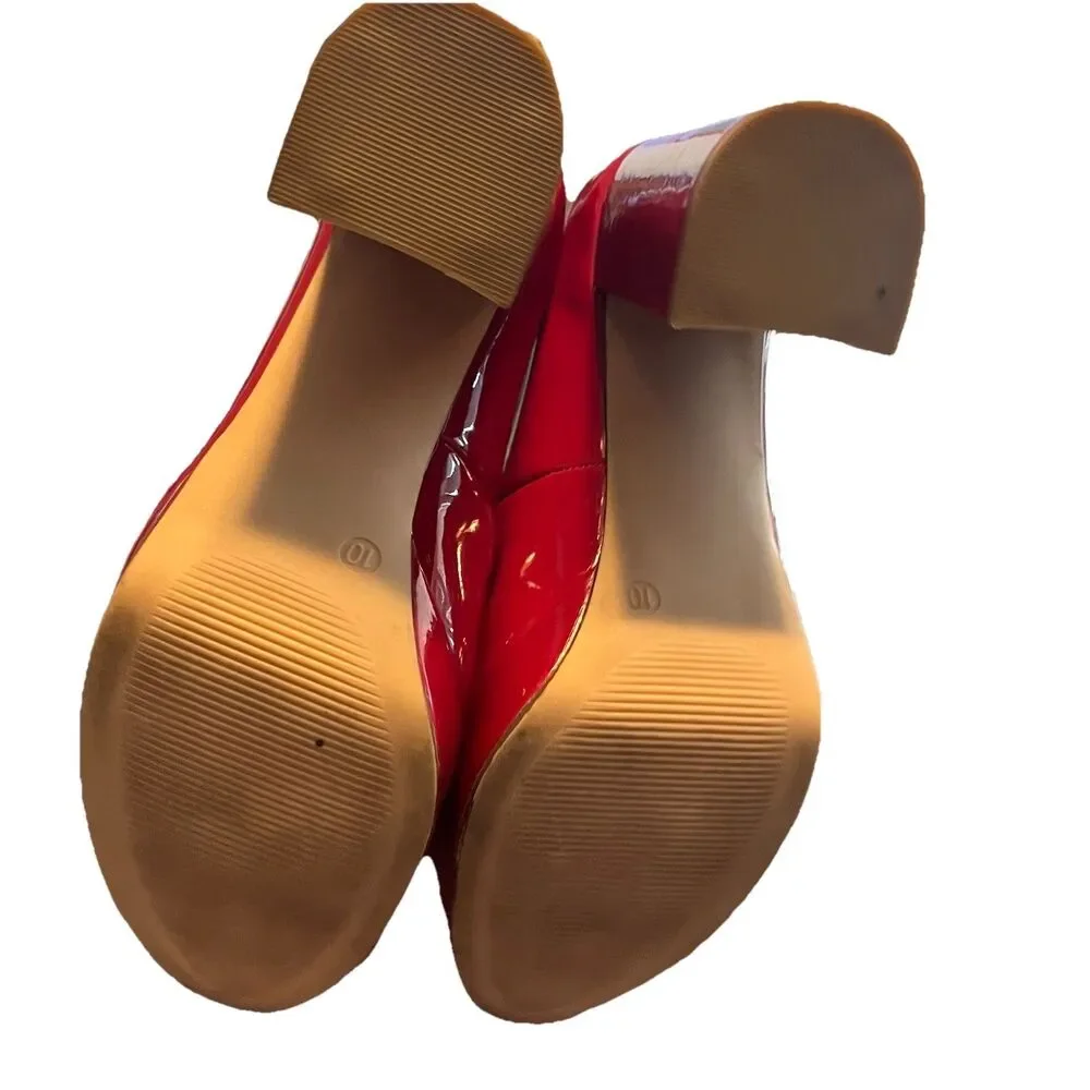Limelight Womens Lola Chunky Platform Sandal High Heels Patent Red Dress Shoe 10